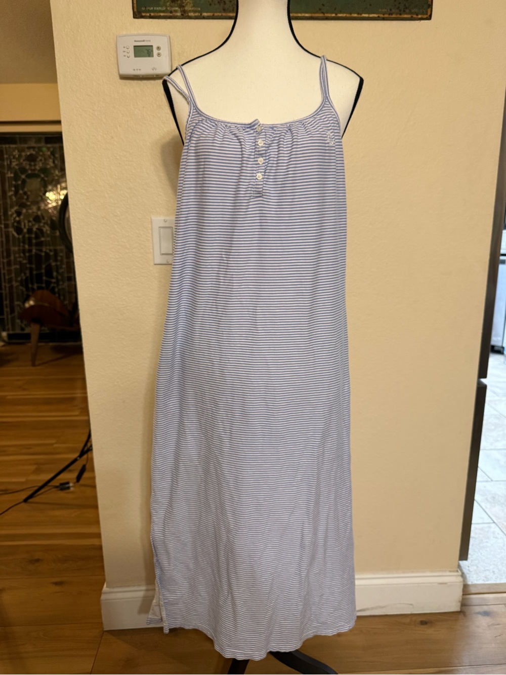 Ralph Lauren Sleeveless Cotton Nightgown Women's Blue White Striped Maxi Medium